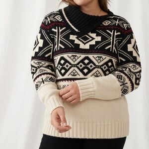 Lauren Ralph Lauren Fair Isle Sweater Size Large Cotton Blend Cream Black Red